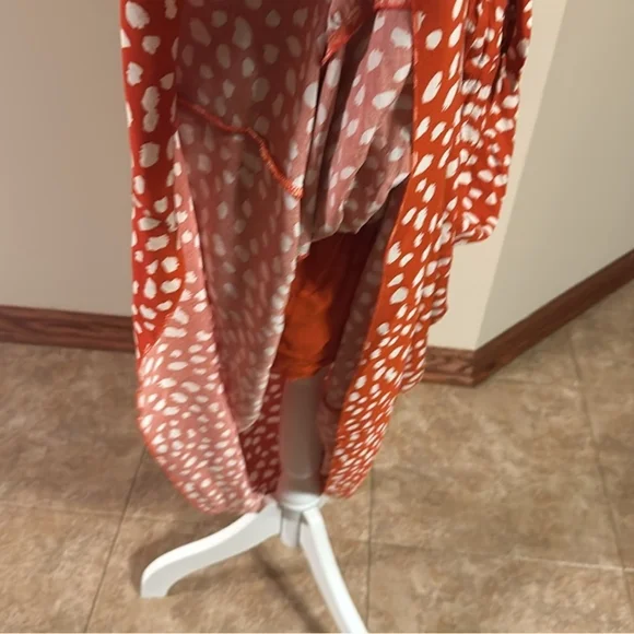 +Women's Halter Neck Dress in Red-Orange and White - Picture 5 of 8